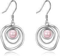 wholesale 925 Sterling Silver Pink Pearl Swirl Circle Drop Dangle Earrings-Pink Pearl Earrings