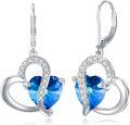 wholesale 925 Sterling Silver Blue Crystal Heart Drop Leverback Earrings Gift for Her-0-0