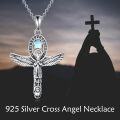 wholesale 925 Sterling Silver Moonstone Star & Angel Wing Cross Necklace for Women Girls Christian Gifts Jewelry-0-2