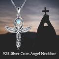 wholesale 925 Sterling Silver Moonstone Star & Angel Wing Cross Necklace for Women Girls Christian Gifts Jewelry-0-2