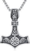 wholesale 925 Sterling Silver Nordic Mjolnir Pendant with Valknut and Ravens - Viking Thors Hammer Amulet Necklace -0-0
