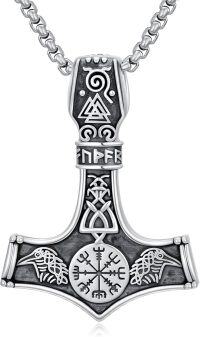 wholesale 925 Sterling Silver Nordic Mjolnir Pendant with Valknut and Ravens - Viking Thors Hammer Amulet Necklace -Thors Hammer-Raven