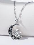 wholesale 925 Sterling Silver Panda on the Moon Pendant Necklace-0-1