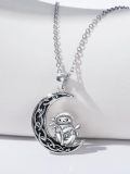wholesale 925 Sterling Silver Sloth on Crescent Moon Charm Pendant Necklace-0-1