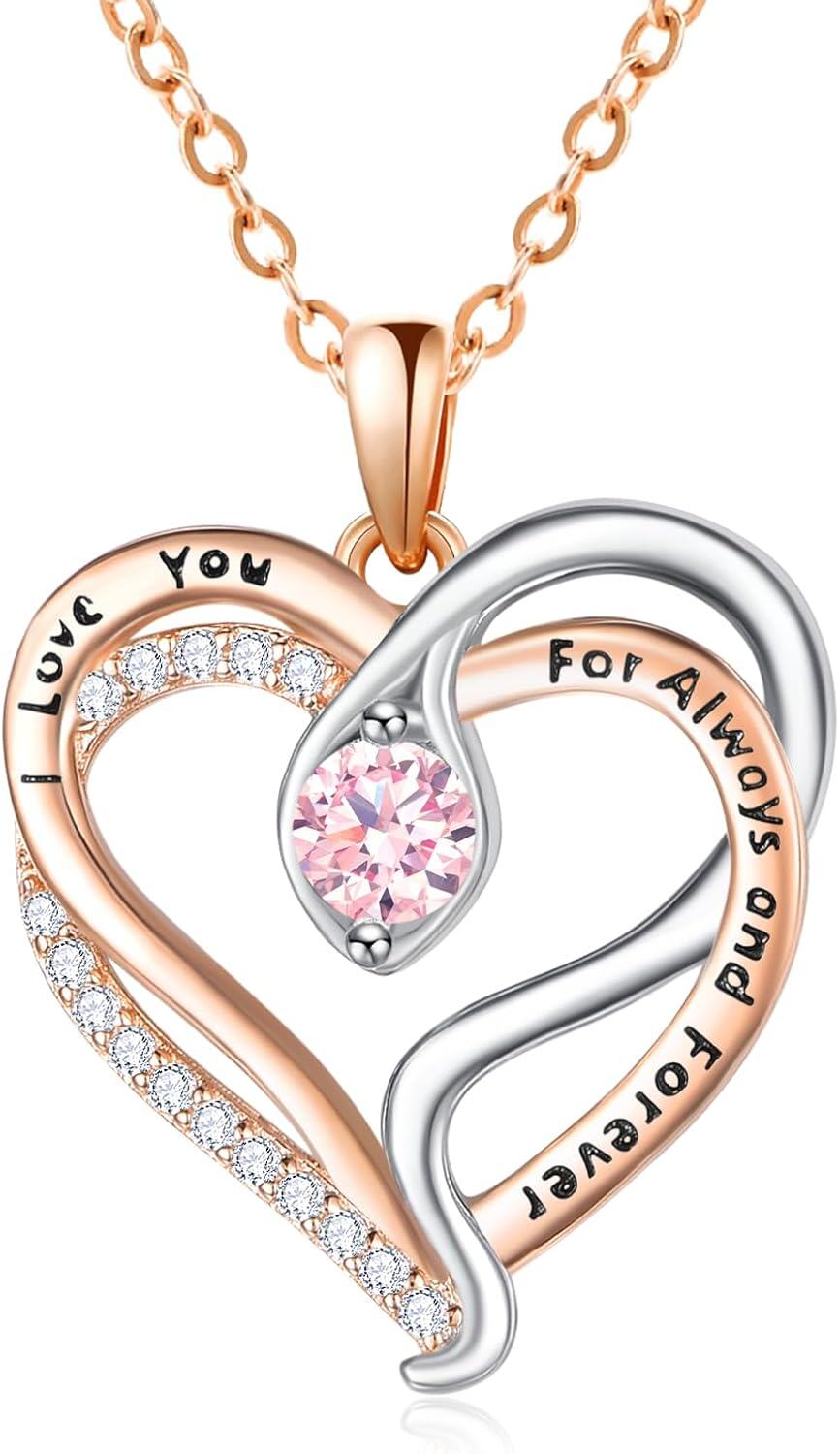 Sterling Silver Rose Gold Snake Pendant with Birthstone I Love You Always Forever Necklace Cute Animal Jewelry Gifts for Women-0-0