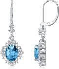 wholesale 14K White Gold Plated Sterling Silver Genuine Gemstone Oval Cut 9x7mm Leverback Dangle Earrings-0-0