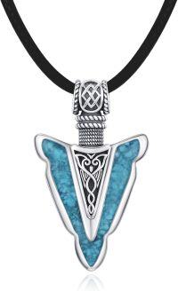 wholesale 925 Sterling Silver Turquoise Arrowhead Pendant Necklaces for Men & Women-A2-Turquoise