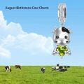wholesale  925 Sterling Silver & Peridot Cow Charm Bead - 9.7x14.5mm, Zircon Accent, August Birthstone Jewelry for Women-0-2