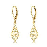 wholesale 14K Gold Solid Teardrop Filigree Drop Earrings with Leverbacks - Fine  for Women-Vintage Filigree Leverback Earrings