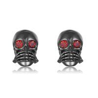 wholesale 925 Sterling Silver Red Eye Skull Stud Earrings - Gothic Jewelry for Women & Men-Skull Stud Earrings - Cover Mouth