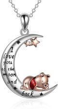wholesale 925 Sterling Silver I Love You to the Moon and Back Bear Necklace with Red Crystal Stone Jewelry-0-0