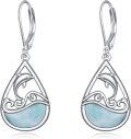 wholesale 925 Sterling Silver Dolphins Larimar Drop Earrings-0-0