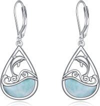 wholesale 925 Sterling Silver Dolphins Larimar Drop Earrings-Dolphin Earrings