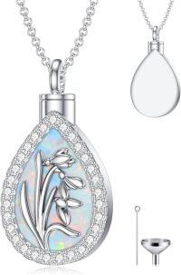 wholesale Sterling Silver Opal Birth Flower Urn Necklace for Ashes 12 Month Memorial Jewelry-01-January-Snowdrop-01-January-Snowdrop+Text