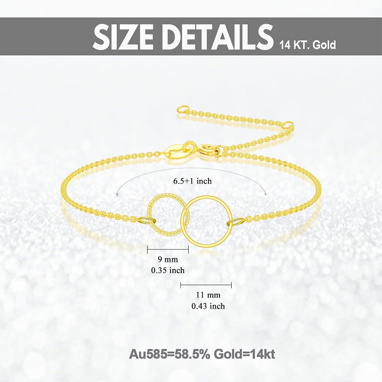 14K Gold Solid 3 Interlocking Heart Circle Bracelet Infinity Love Jewelry Gift for Women-0-6