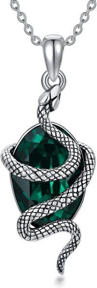 wholesale 925 Sterling Silver Emerald Green Crystal Snake Pendant Necklace - Vintage Style s for Her-Green