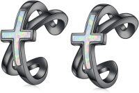 wholesale 925 Sterling Silver & Opal Black Cross Ear Cuff Non-Pierced Cartilage Clip-On Helix Earrings for Women-Black-Opal