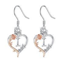 TOUPOP Sterling Silver Rose Heart Butterfly Initial I Letter Drop Dangle Earrings-undefined