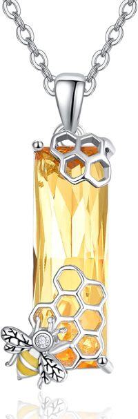 wholesale 925 Sterling Silver Honeycomb & Citrine Bumble Bee Pendant Necklace for Women-bee necklace-02