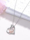 wholesale 925 Sterling Silver Heart Deer Pendant Necklace Cubic Zirconia Rose Gold Accent Women Jewelry-0-1