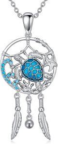 wholesale 925 Sterling Silver Sea Life Dreamcatcher Necklace - Turtle & Dolphin Charm-0-0