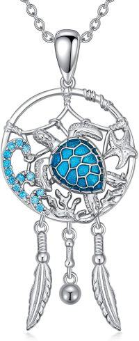 wholesale 925 Sterling Silver Sea Life Dreamcatcher Necklace - Turtle & Dolphin Charm-Turtle