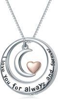 wholesale 925 Sterling Silver Heart Moon Pendant Necklace with I Love You Inscription and Rose Gold Accents-0-0