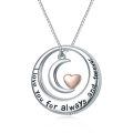 wholesale 925 Sterling Silver Heart Moon Pendant Necklace with I Love You Inscription and Rose Gold Accents-0-0