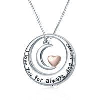 wholesale 925 Sterling Silver Heart Moon Pendant Necklace with I Love You Inscription and Rose Gold Accents-Circle