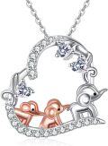 wholesale 925 Sterling Silver Elephant Family Pendant Necklace with Cubic Zirconia Hearts and Chain Gift for Women-0-0