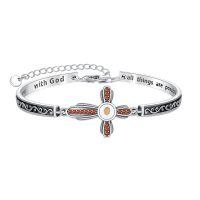 wholesale 925 Sterling Silver Cross Bracelet Wholesale With Pink Stones And Engraved Inspirational Message-January