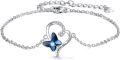 wholesale 925 Sterling Silver Blue Crystal Butterfly Charm Bracelet for Women-0-0