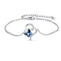 wholesale 925 Sterling Silver Blue Butterfly Heart Shaped Charm Bracelet I Love You Forever-Butterfly