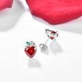 wholesale 925 Sterling Silver Heart-Shaped Red Crystal Apple Stud Earrings for Women-0-1