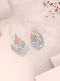 TOUPOP Sterling Silver Rose Flower Dangle Drop Heart Earrings Jewelry Gifts-0-5
