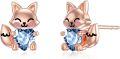 wholesale 925 Sterling Silver Rose Gold Plated Cute Fox with Blue Crystal Heart Stud Earrings for Women-0-0
