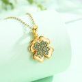 wholesale Gold 925 Sterling Silver Four-Leaf Clover Pendant Necklace with Green Stones - Irish Luck Charm Jewelry-0-1
