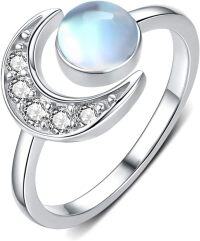 wholesale 925 Sterling Silver Moon Ring Crescent Open Adjustable Gift for Women-Blue