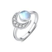 wholesale 925 Sterling Silver Moonstone Crescent Rings Wholesale With Diamonds-Blue