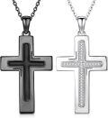 wholesale 925 Sterling Silver Black & White Cross Pendant Necklace Set of 2 for Couples-0-0