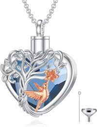 wholesale 925 Sterling Silver 925 Heart-Shaped Tree of Life Urn Necklace w/Hummingbird & Blue Crystal - Memorial Jewelry for Ashes (Gift Set)-Hummingbird Urn+Text-Hummingbird Urn-2-Hummingbird Urn-2-Hummingbird Urn+Text