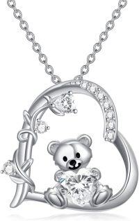 wholesale  Sterling Silver Crystal Teddy Bear Necklace Birthstone Jewelry Gift for Women -04-April Birthstone