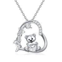 wholesale 925 Sterling Silver Crystal Teddy Bear Necklace Birthstone Jewelry Gift for Women-04-April Birthstone