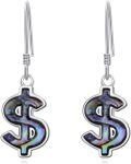 wholesale 925 Sterling Silver Abalone Shell Dollar Sign Drop Earrings-0-0