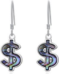 wholesale 925 Sterling Silver Abalone Shell Dollar Sign Drop Earrings-Dollar Sign Earrings
