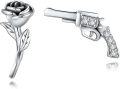wholesale 925 Sterling Silver Rose & Gun Stud Earrings - Punk Style Jewelry for Women-0-0