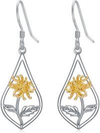 wholesale Sterling Silver Carnation Violet Daffodil Daisy Lily Rose Lotus Poppy Marigold Holly Birth Flower Earrings-11-November-Chrysanthemum