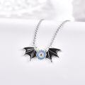 wholesale 925 Sterling Silver Evil Eye Bat Necklace With Blue Gems-0-1