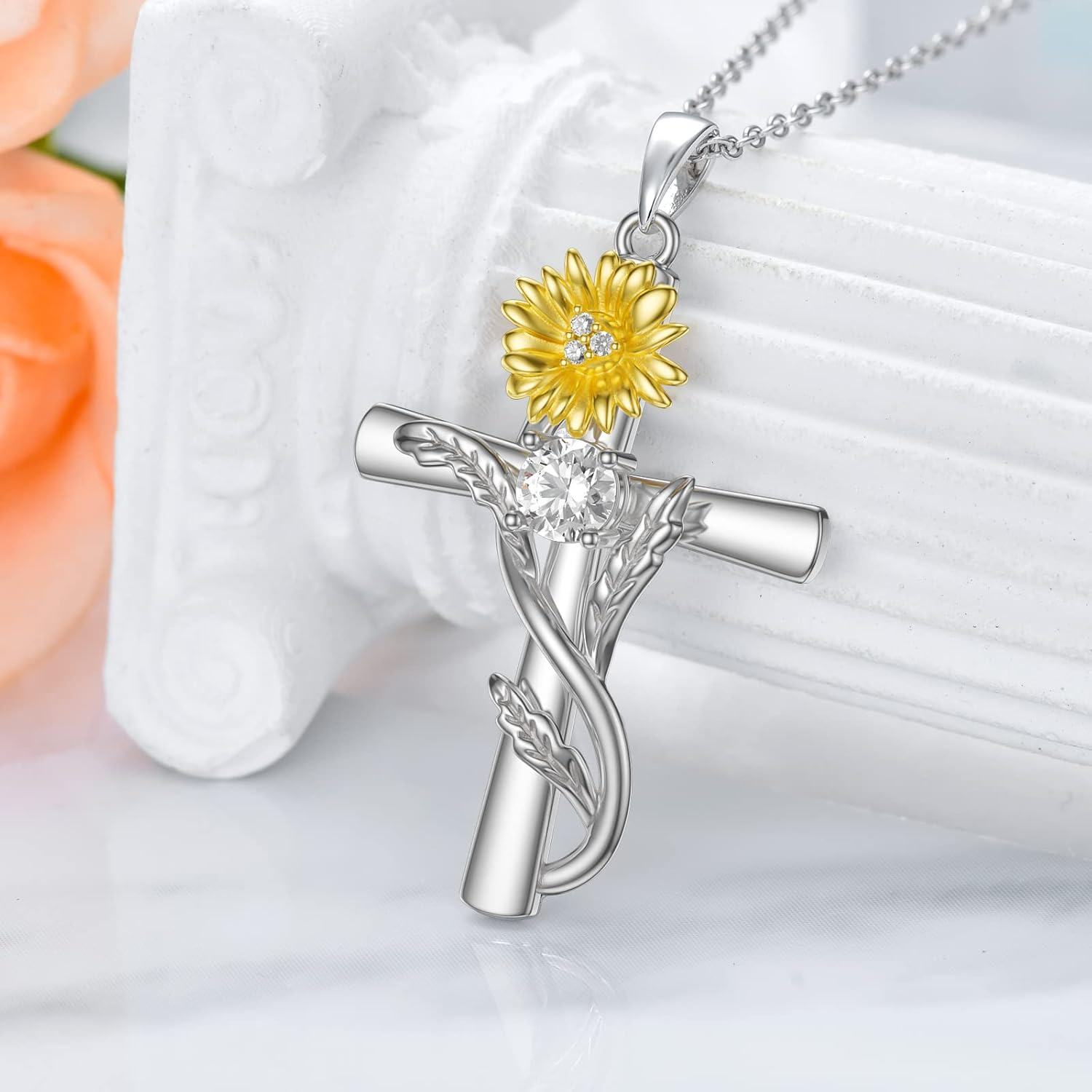Sterling Silver 12 Birthstone Flower Pendant Necklace for Women-0-3