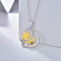 wholesale 925 Sterling Silver Sunflower & Honeybee Heart Pendant Necklace for Women Girls -0-3